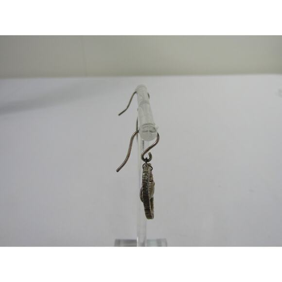 Smoky Faceted Gem Silver Tone Dangly Earrings 2 1/4" Ridges VTG Classic Oval - Picture 2 of 5